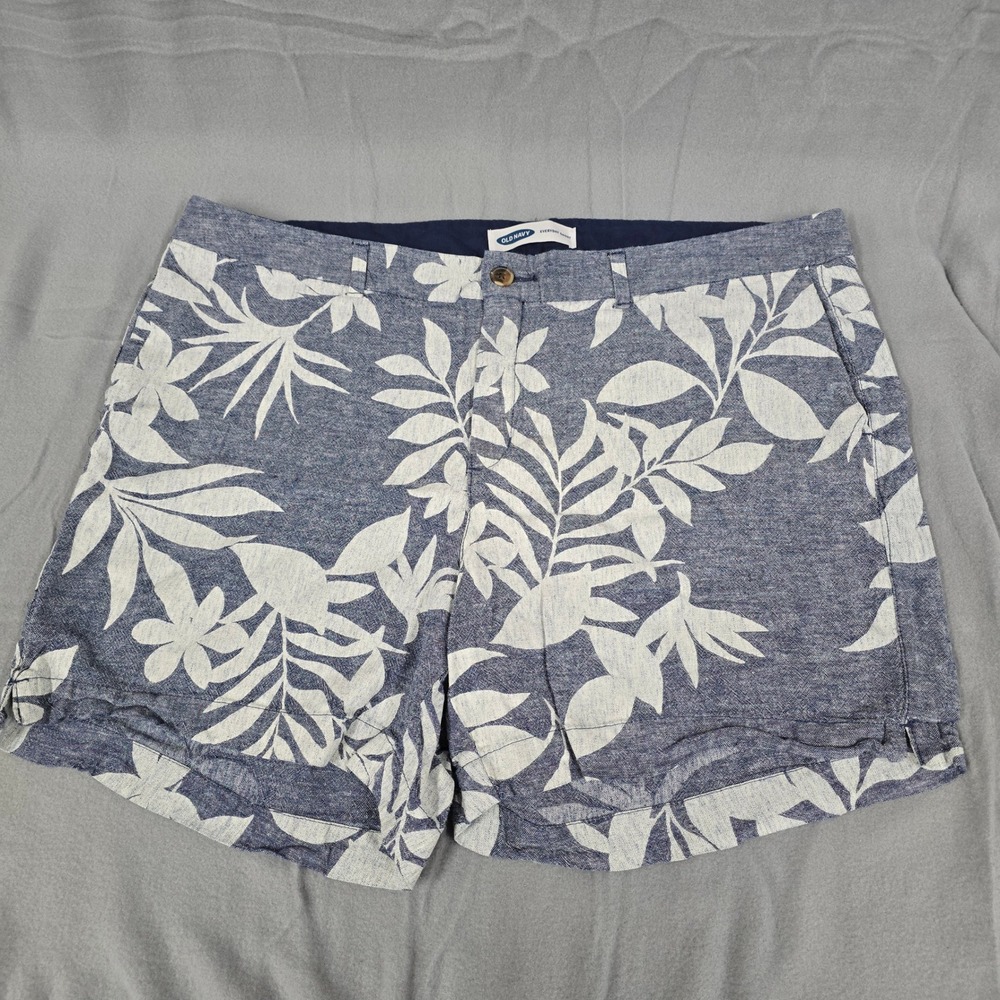Old Navy Everyday Short Womens 20 Blue Tropical Floral Linen Blend 5in